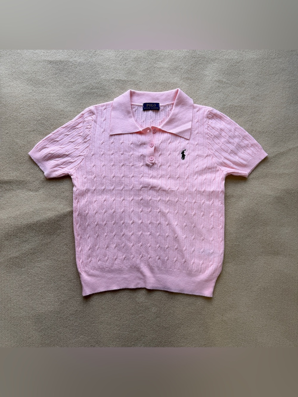 Polo by Ralph Lauren Light Pink Short Sleeve Cable Polo Sweater